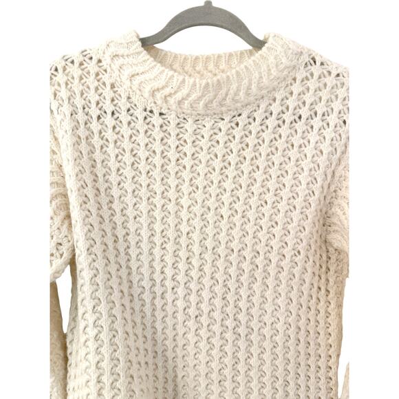 Rebecca Taylor Ivory Open Knit Chunky Sweater Pullover Crew Neck Wool Blend S - Picture 4 of 8